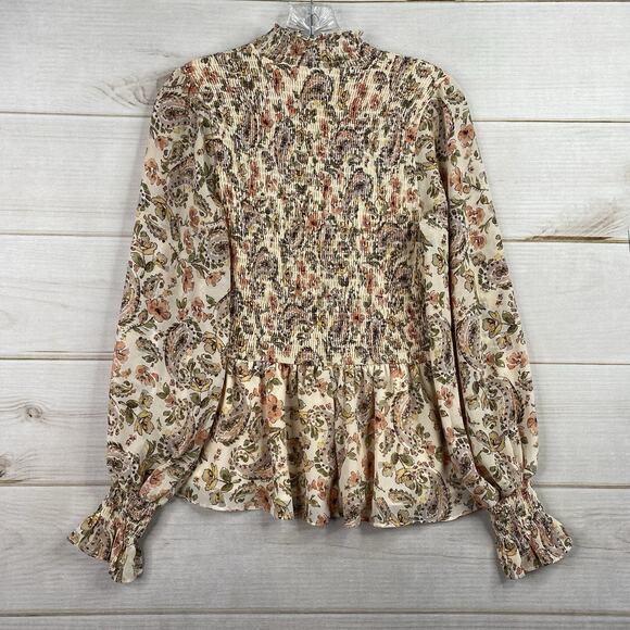 Fate Top Womens M Cream Floral Smocked Mock Neck Pullover Flowy Boho Cottage NWT - Picture 10 of 10